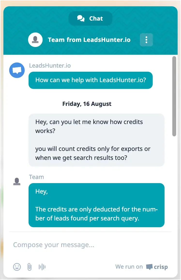 LeadsHunter - Chat Support